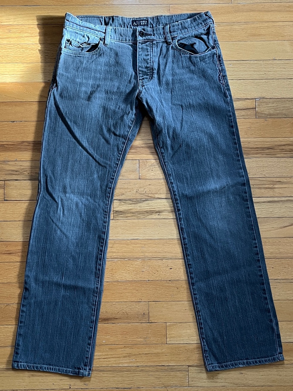 Armani Jeans J752D Gray Straight Leg Low Rise Denim Stretch Button Fly Y2K Italy